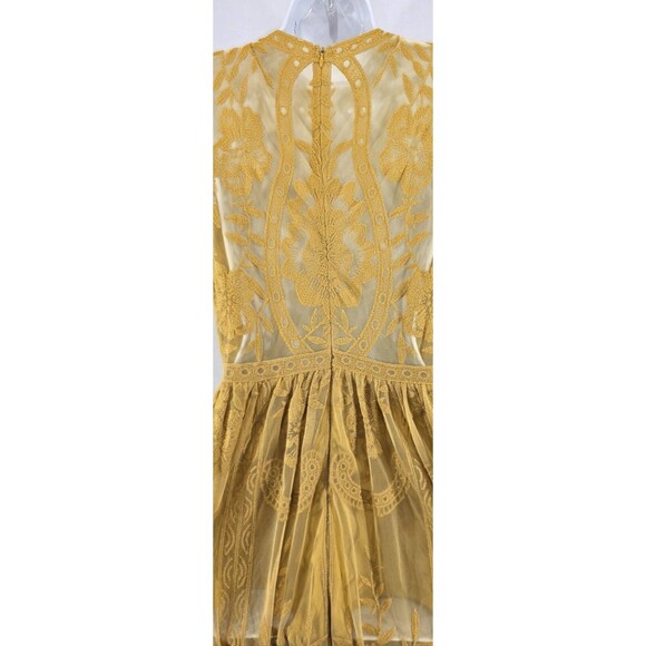 Honey Punch Womens Lace Maxi Romper Sheer V-Neck Dress Yellow Size S Fairy Boho - Picture 5 of 15
